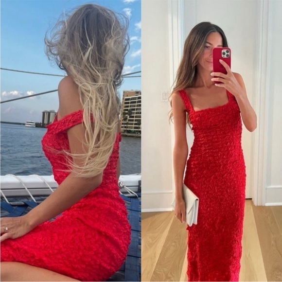 Nwt Mara Hoffman Dress Sloan Popcorn Midi Tank In Red